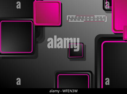 Nero e rosa neon piazze abstract hi-tech sfondo. Vettore di progettazione geometrica Illustrazione Vettoriale