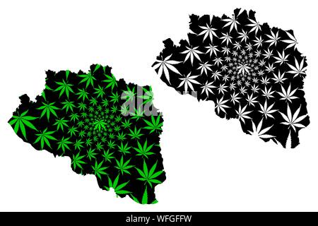 Divisione di Rajshahi (divisioni amministrative del Bangladesh) mappa è progettato Cannabis leaf verde e nero, Rajshahi mappa fatta di marijuana (marihuana,TH Illustrazione Vettoriale