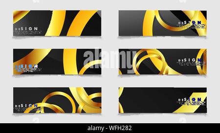 Banner con metallo astratti sfondi vettoriali con lussuose oro luccicante cerchi Illustrazione Vettoriale