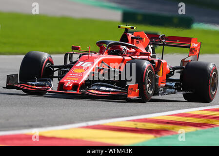 Spa Francorchamps. 31 Agosto, 2019. Charles Leclerc della Ferrari di unità durante le qualifiche della Formula 1 Gran Premio del Belgio a Spa-Francorchamps, Belgio, 31 Agosto, 2019. Credito: Zheng Huansong/Xinhua/Alamy Live News Foto Stock