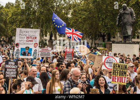 Londra, UK. Il 31 agosto 2019. Migliaia hanno marciato e centrale bloccato le strade di Londra in una manifestazione di protesta per la difesa della democrazia e contro la proroga del Parlamento. David Rowe/Alamy Live News. Foto Stock