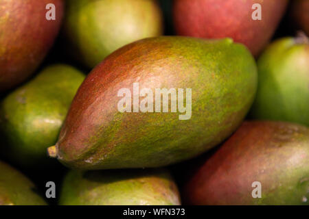 Dolci di frutta tropicale, succosa manghi al mercato agricolo il close-up. Foto Stock