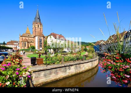 Francia, Bas Rhin, Outre Foret (Nord Alsazia), Wissembourg, la piccola Venezia e Saint-Pierre-Saint-Paul chiesa Foto Stock