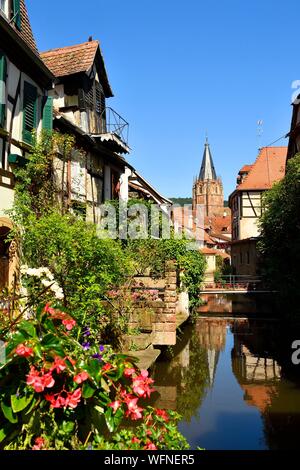 Francia, Bas Rhin, Outre Foret (Nord Alsazia), Wissembourg, la piccola Venezia e Saint-Pierre-Saint-Paul chiesa Foto Stock