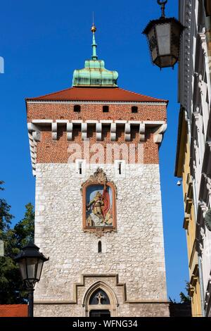 Polonia, Voïvodie Piccola Polonia, Cracovia, Stare Miasto distretto, Sito del Patrimonio Mondiale, Città Vecchia, il gate Saint-Florian Foto Stock