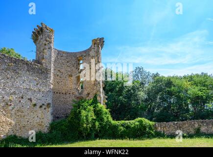 Francia, Yvelines, Haute Vallée de Chevreuse parco naturale regionale, Chevreuse, Château de la Madeleine, courtine nord e Aula Foto Stock