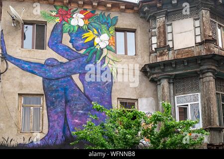 La Georgia, Tbilisi, Chugureti distretto, Arte di strada vicino a La Fabrika alternativa centro culturale Foto Stock