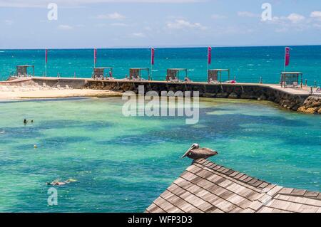 Francia, Caraibi, Piccole Antille, Guadalupa, Grande-Terre, Le Gosier, Hotel Creole Beach, vista sulla spiaggia e sulla laguna Foto Stock