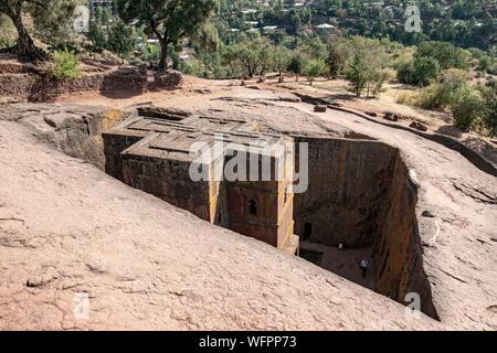 Etiopia, Amhara Region, Lalibela, Bet Giorgis chiesa monolitica, classificato come patrimonio mondiale dall' UNESCO Foto Stock