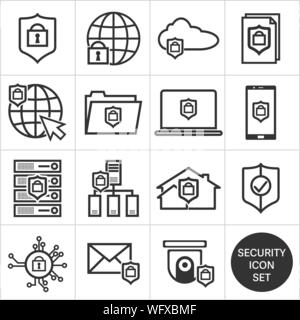 Diverse in bianco e nero la tecnologia le icone di protezione, sicurezza Imposta icona illustrazione vettoriale Illustrazione Vettoriale