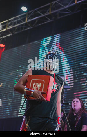 Il Cile wrestling CNL Campeonato Nacional del Lucha Libre. Red Rocket Luchador Profesional Chileno. Mostra de Lucha Libre Foto Stock