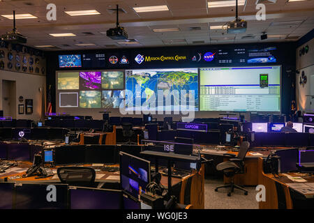 Christopher C. Jr. Kraft Mission Control Center della NASA a Johnson Space Center a Houston, Texas Foto Stock