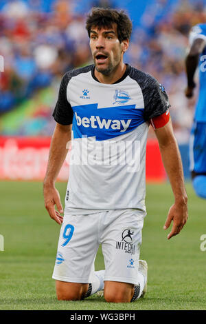 Getafe, Spagna. 31 Agosto, 2019. Manu Garcia del Deportivo Alaves in azione durante la Liga match tra Getafe CF e Deportivo Alaves al Colosseo Alfonso Perez.(punteggio finale: Getafe CF 1-1 Deportivo Alaves) Credito: SOPA Immagini limitata/Alamy Live News Foto Stock