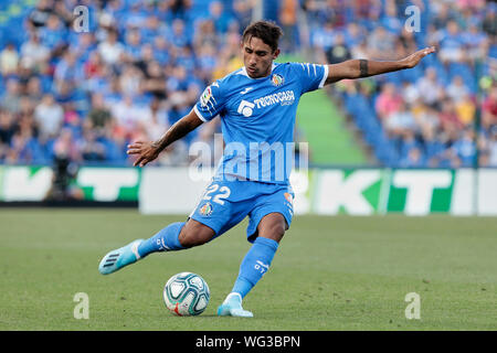 Getafe, Spagna. 31 Ago, 2019. damian suarez del Deportivo Alaves in azione durante la Liga match tra Getafe CF e Deportivo Alaves al Colosseo Alfonso Perez.(punteggio finale: Getafe CF 1-1 Deportivo Alaves) Credito: SOPA Immagini limitata/Alamy Live News Foto Stock