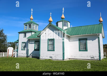 Chiesa russa ortodossa della Trasfigurazione di Nostro Signore, Ninilchik, Penisola di Kenai, Alaska Foto Stock