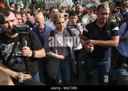 Agosto 31st, Mosca, Russia. Lyubov Sobol partecipare a manifestazioni di protesta per consentire l'Indipendent i candidati a partecipare alle elezioni per la città cou Foto Stock