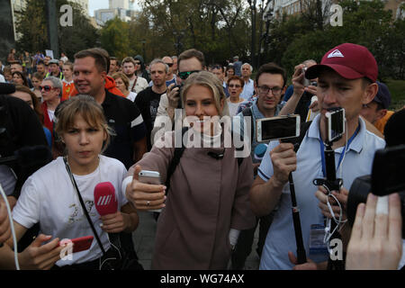 Agosto 31st, Mosca, Russia. Lyubov Sobol partecipare a manifestazioni di protesta per consentire l'Indipendent i candidati a partecipare alle elezioni per la città cou Foto Stock