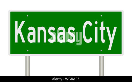 Il rendering di un verde autostrada segno per Kansas City Foto Stock