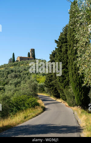 Paesaggio rurale da Buggiano Castello, storica cittadina vicino a Montecatini e Pistoia, Toscana, Italia, con alberi di olivo. Foto Stock