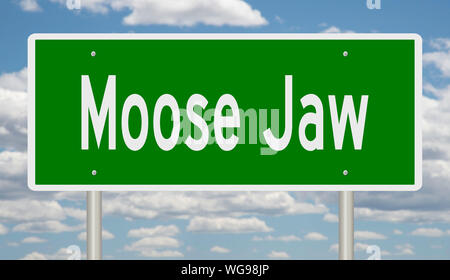 Il rendering di un verde autostrada segno per Moose Jaw Saskatchewan Foto Stock