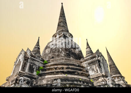 Tre Pagode, la vecchia pagoda e il tempio della città di Ayutthaya parco storico. Foto Stock