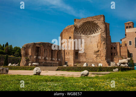 Rovine del tempio di Venere e Roma situato sulla collina di Velian a Roma Foto Stock