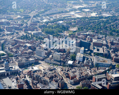 Il Nottingham City center dall'aria, East Midlands, England, Regno Unito Foto Stock