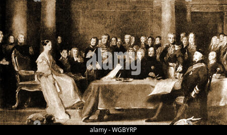 Primo consiglio Queen Victoria 21 giugno 1837 (da un dipinto di David Wilkie). Foto Stock