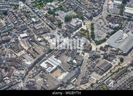 Una veduta aerea di Newton Abbot Town Center, Devon, South West England, Regno Unito Foto Stock