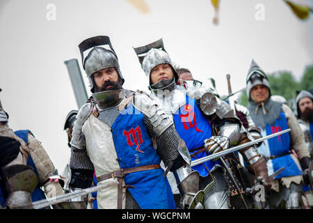 Il francese di guardie del corpo di Margherita di Anjou - Tewkesbury Festival Medievale 2019 Foto Stock