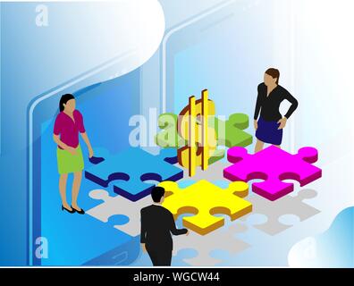 3D isometrica per il web design. Computer desktop monitor. Vettore 3d illustrazione isometrica. Idea di business concetto. Concetto di ufficio business vettore di persone Illustrazione Vettoriale