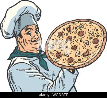 Chef italiani con la pizza. La Pop art retrò illustrazione vettoriale disegno Illustrazione Vettoriale