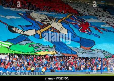 Ibrox Stadium, Glasgow. 1 settembre 2019. Celtic percorsa da rangers home terra, Ibrox, a giocare nella prima impresa precedente derby scozzese della stagione calcistica davanti a una folla di massimo. Credito: Findlay/Alamy Live News Foto Stock