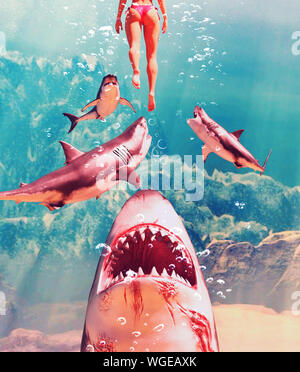 Il grande squalo bianco attacco,3d'illustrazione per prenotare o illustrazione per la copertina del libro Foto Stock