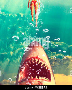 Il grande squalo bianco attacco,3d'illustrazione per prenotare o illustrazione per la copertina del libro Foto Stock
