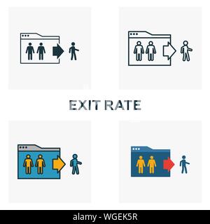 Exit rate icon set. Quattro elementi in diversi stili dal contenuto raccolta di icone. Creative Exit rate icone riempito, del contorno colorato e simboli di Piana Illustrazione Vettoriale