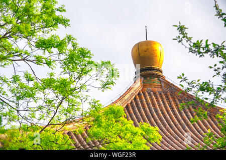 Architettura cinese e i dettagli al Yonghegong tempio lama a Beijing in Cina. Foto Stock