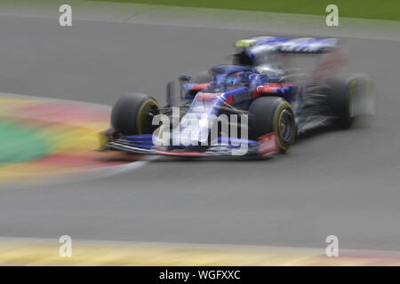 Spa Francorchamps, Belgio. 1 Sep, 2019. Toro Rosso Drive PIERRE GASLY (FRA) in azione durante la gara di Formula Uno Johnnie Walker Gran Premio del Belgio presso il circuito di Spa Francorchamps - Belgio.Charles Leclerc vince il suo primo Gran Premio di Formula Uno Credito: Pierre Stevenin/ZUMA filo/Alamy Live News Foto Stock