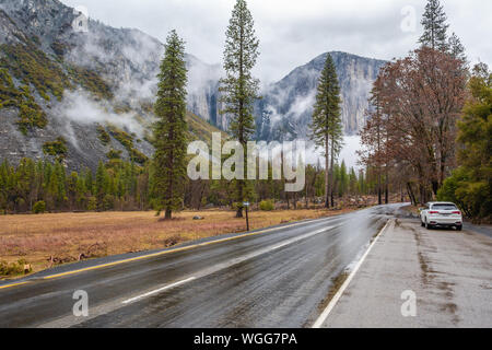 Strada nel Parco Nazionale di Yosemite paesaggio, California. Stati Uniti Foto Stock
