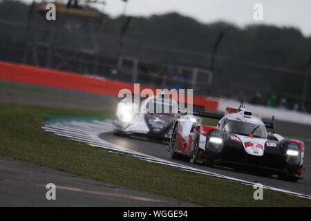 Silverstone, UK. 01 Sep, 2019. TOYOTA GAZOO RACING Toyota TS050 azionato da Mike Conway, Kamui Kobayashi & Jose Maria Lopez durante il FIA World Endurance Championship sul circuito di Silverstone, Silverstone, in Inghilterra il 1 settembre 2019. Foto di Jurek Biegus. Credit: UK Sports Pics Ltd/Alamy Live News Foto Stock