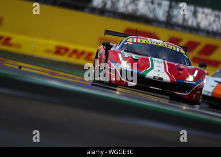 Silverstone, UK. 01 Sep, 2019. AF Corse Ferrari 488 GTE EVO pilotato da James Calado & Alessandro Pier Guidi durante il FIA World Endurance Championship sul circuito di Silverstone, Silverstone, in Inghilterra il 1 settembre 2019. Foto di Jurek Biegus. Credit: UK Sports Pics Ltd/Alamy Live News Foto Stock