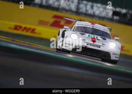 Silverstone, UK. 01 Sep, 2019. PORSCHE GT TEAM Porsche 911 RSR guidato da Gianmaria Bruni e Richard Lietz durante il FIA World Endurance Championship sul circuito di Silverstone, Silverstone, in Inghilterra il 1 settembre 2019. Foto di Jurek Biegus. Credit: UK Sports Pics Ltd/Alamy Live News Foto Stock