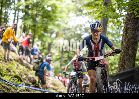 01 settembre 2019 Quebec, Canada MTB Campionati del Mondo 01-09-2019: Mountainbike: MTB Campionati del Mondo: Monte Sainte Anne kate courtney Foto Stock