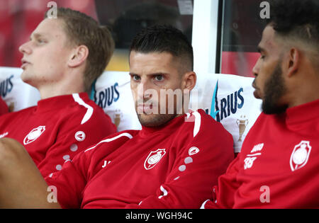 WAREGEM, Belgio - 01 settembre: Kevin Mirallas di Anversa durante la Jupiler Pro League Match Day 6 tra Zulte Waregem e Royal Antwerp FC su Settembre 01, 2019 in Waregem, Belgio. (Foto di Vincent Van Doornick/Isosport) Credito: Pro scatti/Alamy Live News Foto Stock