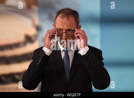 Dresden, Germania. 01 Sep, 2019. Jörg urbana, candidato superiore dell'AfD durante lo stato elezione in Sassonia. Credito: Robert Michael/dpa/Alamy Live News Foto Stock