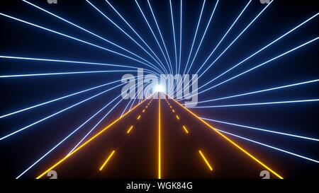 Abstract Background Neon futuristico Road - 3D illustrazione Foto Stock