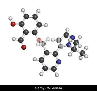 Voxelotor la malattia a cellule falciformi molecola di farmaco. Il rendering 3D. Gli atomi sono rappresentati come sfere con i tradizionali colori: idrogeno (bianco), carbonio ( Foto Stock