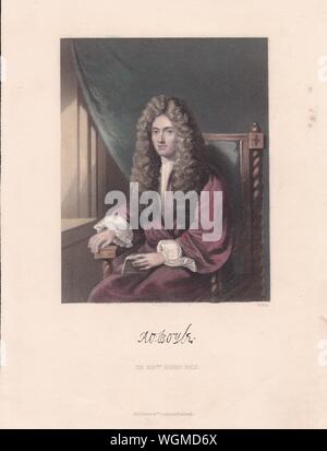 Prenota / piastra di stampa 'l' onorevole Robert Boyle'. Farmacia anglo-irlandese, Fisico e inventore. Legge di Boyle. Foto Stock