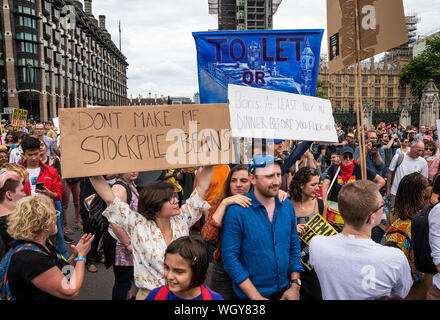 Londra, Regno Unito. Il 31 agosto 2019. Interrompere la dimostrazione di colpo di Stato contro il PM Boris Johnson di uso della proroga per abbreviare il tempo del Parlamento e aumentare la probabilità di un Brexit nessuna trattativa. Artmongers intrattenere i manifestanti da Piazza del Parlamento a grande applauso. Credito: Stephen Bell/Alamy Foto Stock