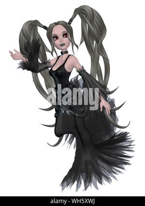 Rendering digitalmente illustrazione di una ragazza del fumetto in stile gotico vestito. Foto Stock